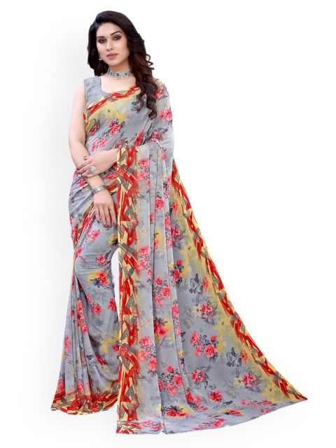 

KALINI Grey Floral Printed Pure Georgette Saree