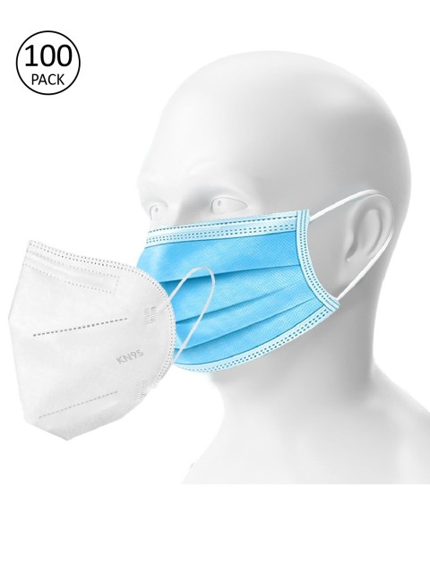 

OOMPH Unisex Blue & White Double Mask 100 Pc Disposable & 20 Pc Reusable KN95/N95 Masks