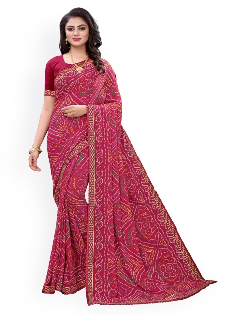 

KALINI Maroon Bandhani Print Pure Georgette Saree