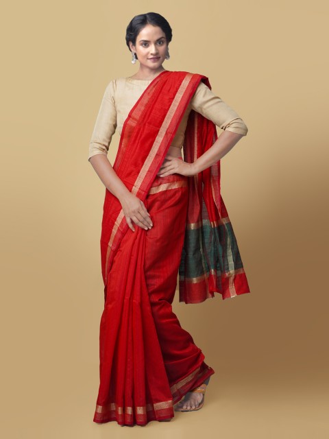 

Unnati Silks Red Art Silk Solid Baluchari Saree