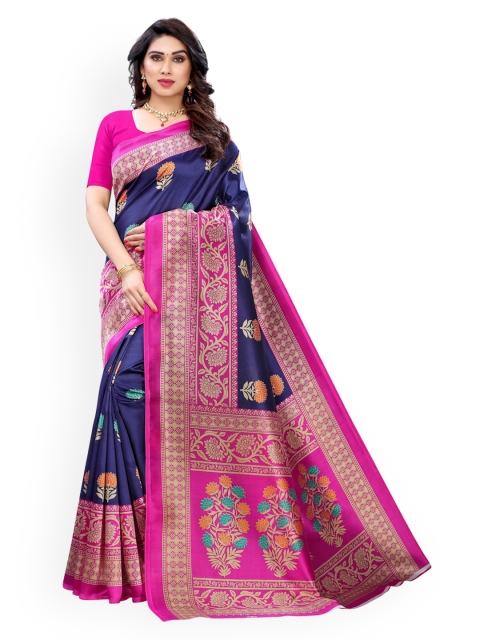 

KALINI Navy Blue & Pink Poly Silk Woven Design Saree