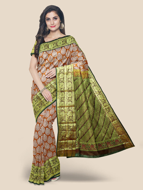 

Kalamandir Mustard Silk Blend Woven Design Kanjeevaram Saree