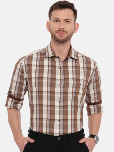 

CROYDON Men Brown Regular Fit Checked Casual Shirt