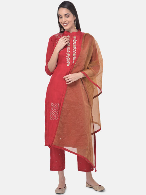 

Neerus Women Red Embroidered Kurta with Trousers & Dupatta