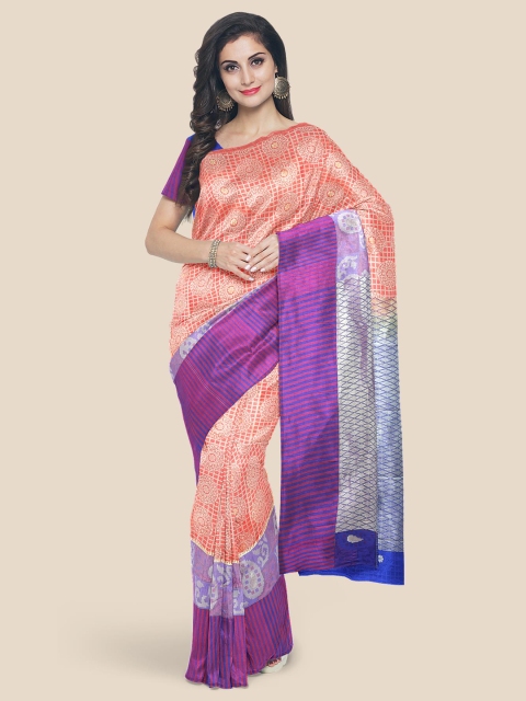 

Kalamandir Orange Silk Blend Printed Kanjeevaram Saree