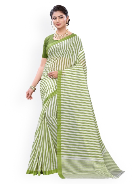 

KALINI Green & White Polycotton Striped Saree