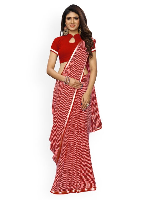 

KALINI Red & White Poly Chiffon Leheriya Printed Saree
