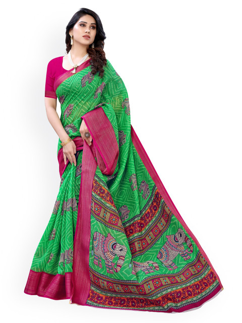 

KALINI Green Printed Polycotton Saree