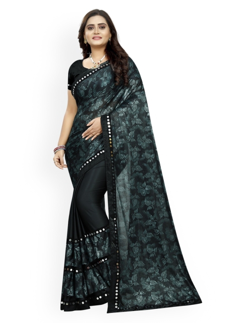 

KALINI Black & Green Polyester Printed Saree
