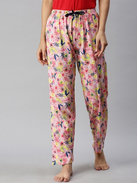 

Kryptic Women Pink & Yellow Tropical Flower Printed Lounge Pants