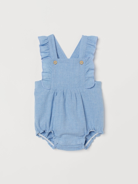 

H&M Infant Girls Blue Cotton Frill-Trimmed Dungaree Shorts