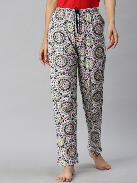 

Kryptic Women White & Pink Ethnic Motif Printed Lounge Pants