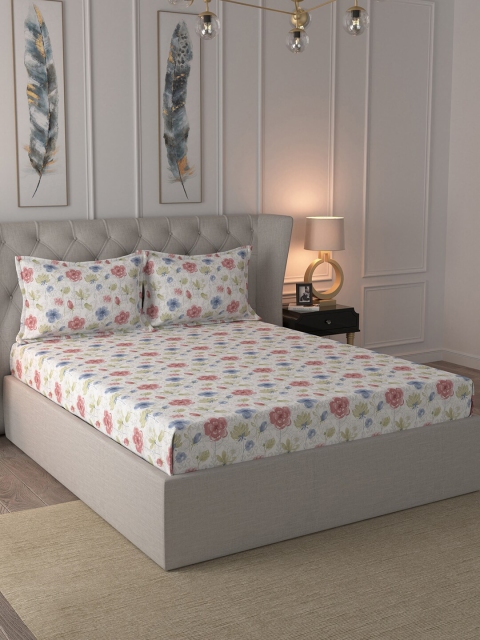 

MASPAR Multicoloured Floral 144 TC Cotton 1 King Bedsheet with 2 Pillow Covers, Multi