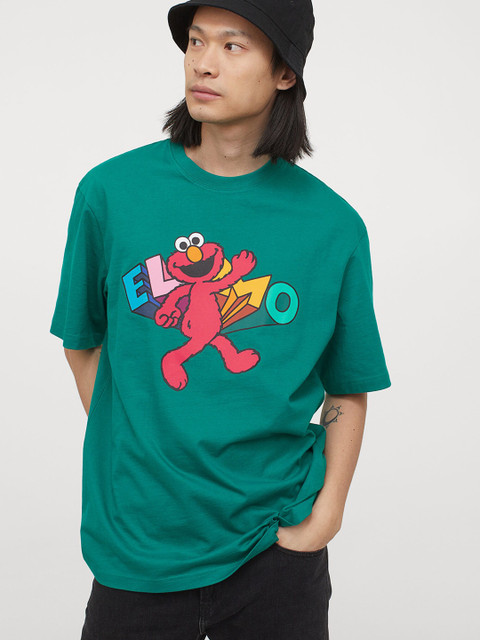 

H&M Men Green Printed Relaxed Fit T-shirt