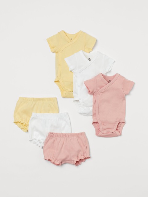 

H&M Toddlers 6-Piece Jersey Cotton Rompers & Shorts Set, White