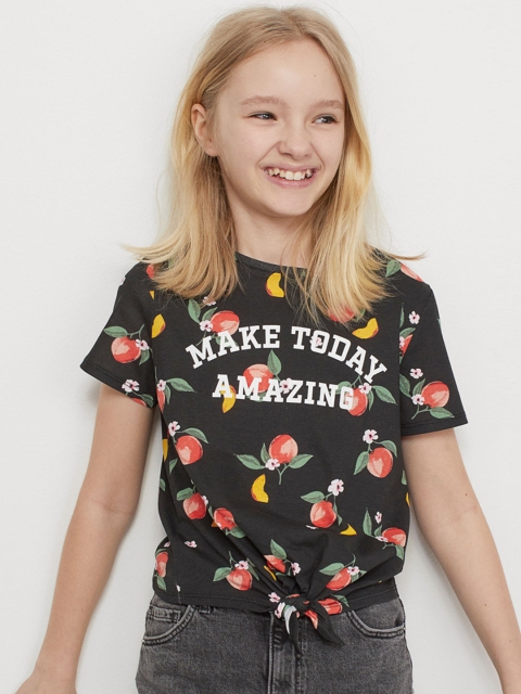 

H&M Girls Black Tie-Hem Top