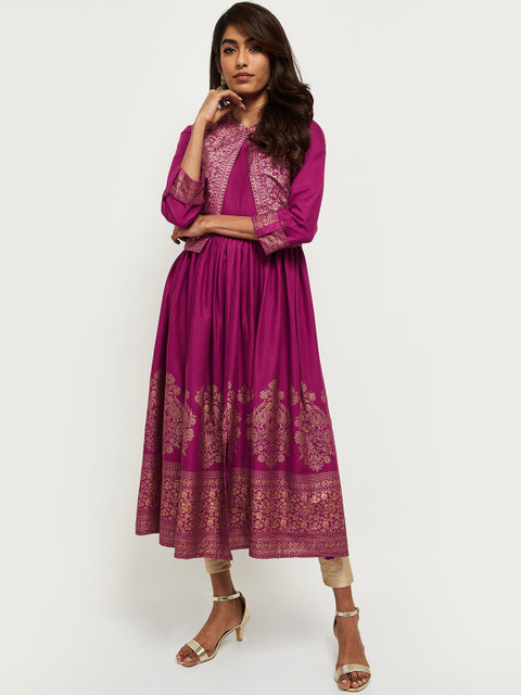 

max Women Violet Ethnic Motifs Printed Anarkali Kurta with Jacket