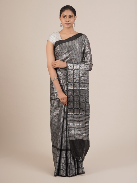 

Pothys Silver-Toned & Black Tissue Woven Design Saree