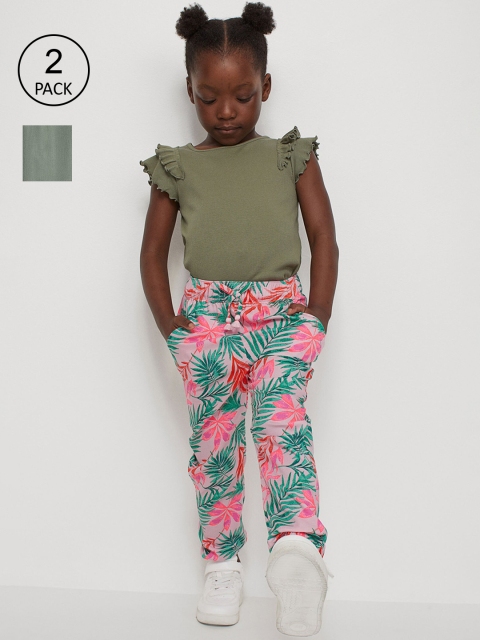 

H&M Girls Pack of 2 Green & Pink Woven Joggers