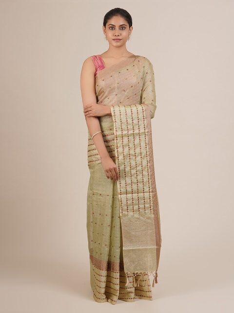 

Pothys Green Embroidered Supernet Saree With Tasseled Pallu