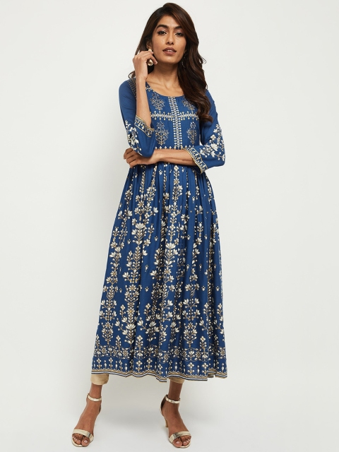 

max Women Blue Floral Printed Anarkali Kurta