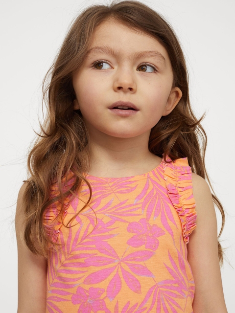 

H&M Girls Orange & Pink Printed Frill-Trimmed Jersey Cotton Top