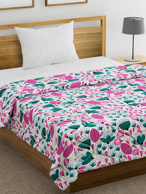 

Divine Casa White & Pink Floral AC Room 110 GSM Single Bed Comforter