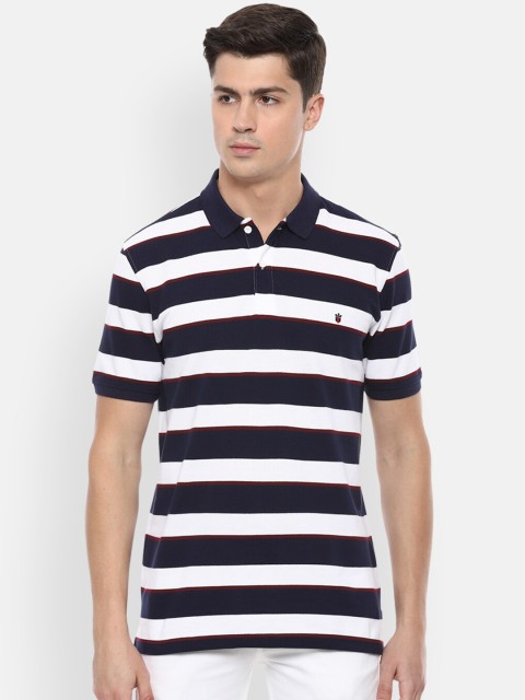 

Louis Philippe Sport Men Navy Blue Striped Polo Collar T-shirt