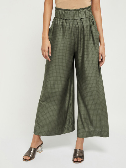 

max Women Green Checked Wide Leg Palazzos