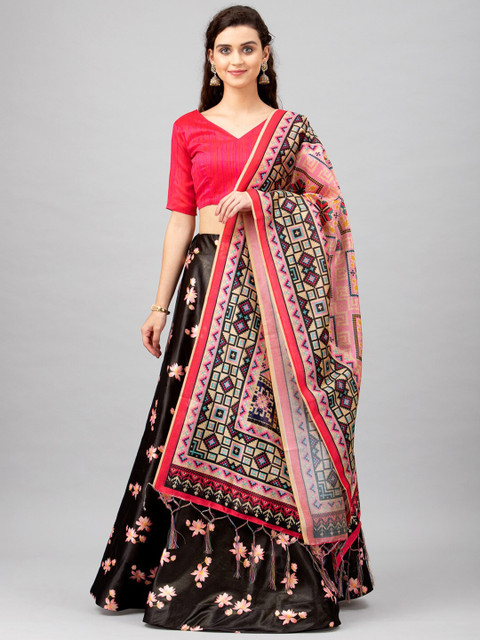 

Satrani Pink & Red Solid Semi-Stitched Lehenga & Unstitched Blouse with Dupatta