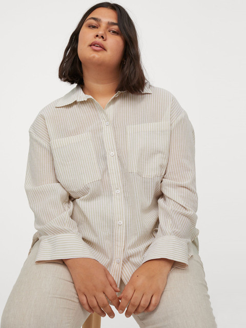 

H&M Plus Women Beige Cotton Shirt, Off white