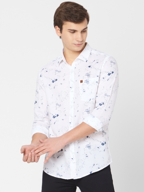

SPYKAR Men White & Navy Blue Slim Fit Printed Casual Shirt