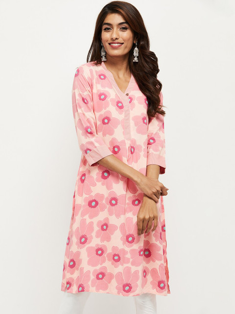 

max Women Pink Floral Printed Kurta