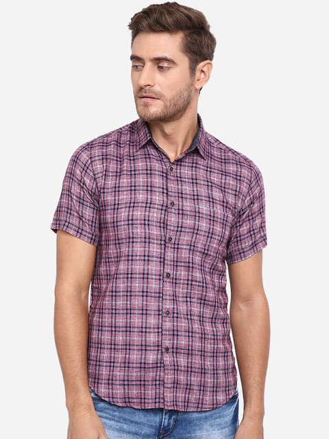 

Greenfibre Men Purple & Black Slim Fit Checked Cotton Casual Shirt