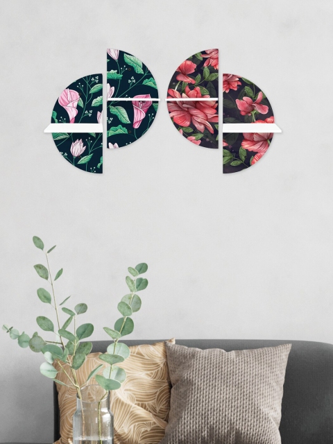 

RANDOM Set Of 4 Navy Blue & Pink Printed MDF Basic Wall Shelves