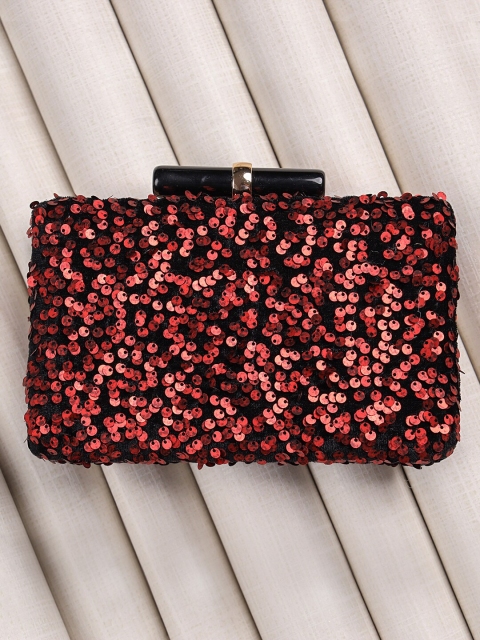 

TRINK Maroon & Black Embellished Box Clutch