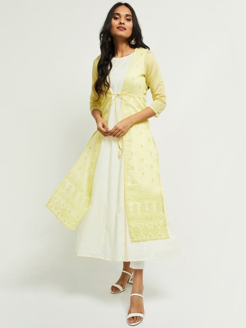 

max Women White & Mustard Printed Anarkali Kurta with Shrug