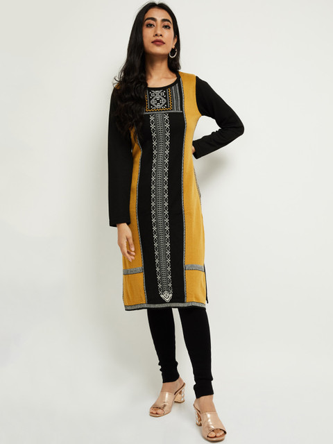 

max Women Black & Yellow Kurta