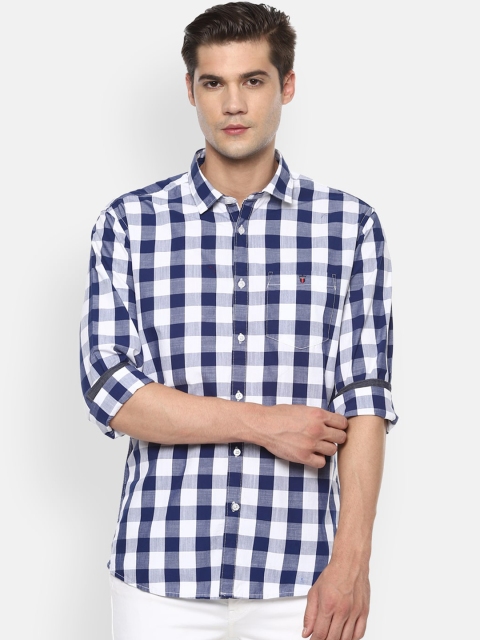 

Louis Philippe Jeans Men Navy Blue & White Slim Fit Checked Casual Shirt