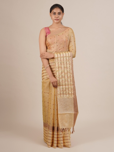 

Pothys Mustard Embroidered Supernet Saree With Tasseled Pallu