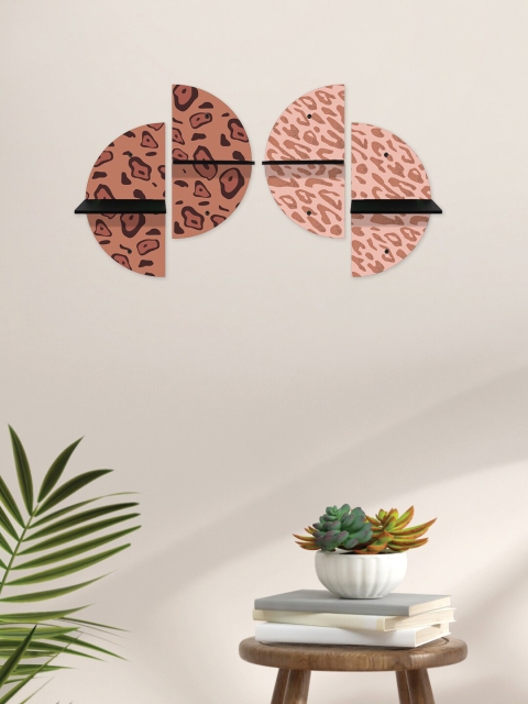 

RANDOM Set Of 4 Brown & Pink MDF Basic Wall Shelf