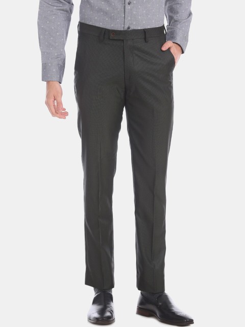 

Arrow Men Black & Charcoal Grey Tailored Fit Patterned Formal Trousers