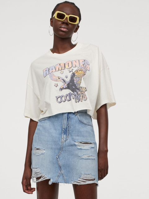 

H&M Women Blue Washed Denim Skirt