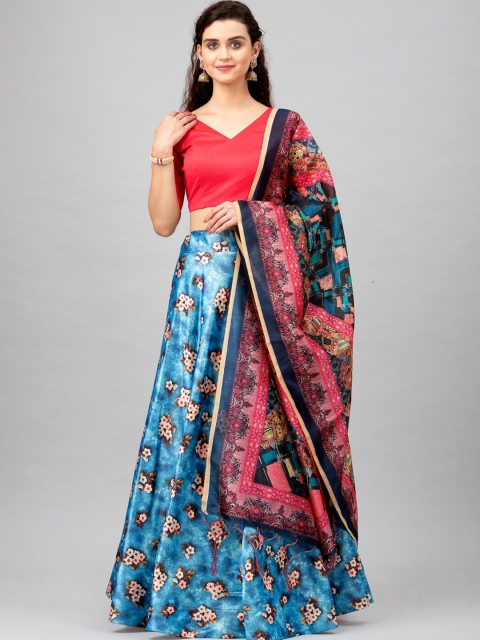 

Satrani Blue & Red Solid Semi-Stitched Lehenga & Unstitched Blouse with Dupatta