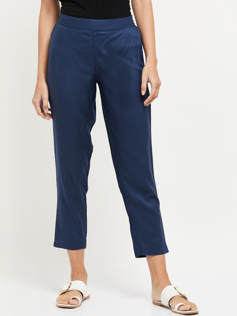 

max Women Blue Regular Fit Solid Regular Trousers