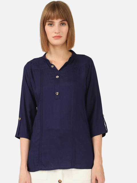 

V2 Value & Variety Blue Mandarin Collar Shirt Style Top
