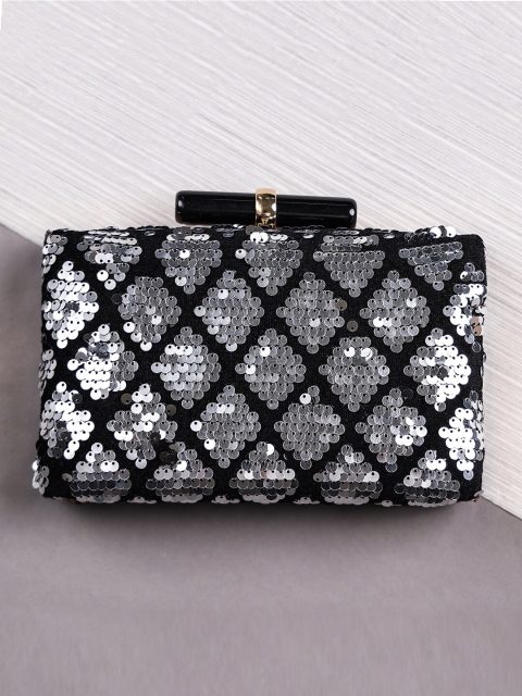 

TRINK Black & Silver-Toned Embellished Box Clutch