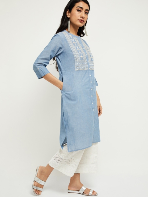 

max Women Blue Ethnic Motifs Yoke Design Indigo Kurta