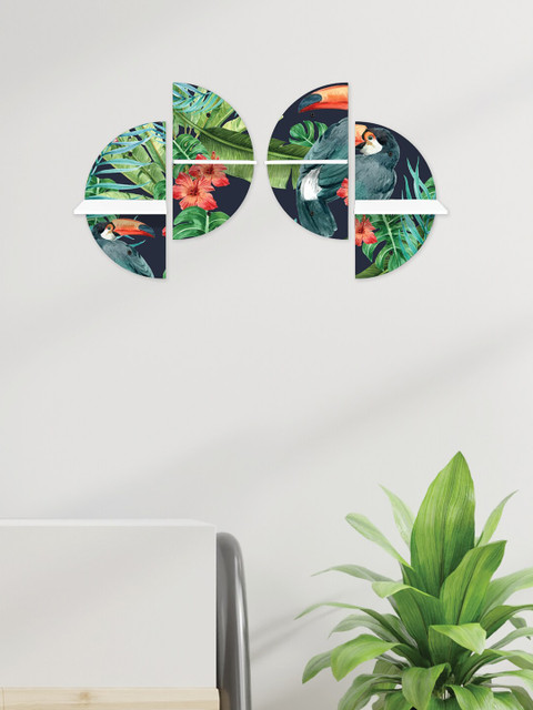 

RANDOM Set Of 2 Green & Navy Blue MDF Basic Wall Shelf