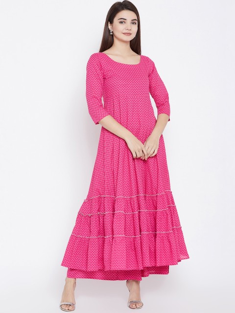 

PANIT Women Pink Ethnic Motifs Printed Tiered Anarkali Kurta